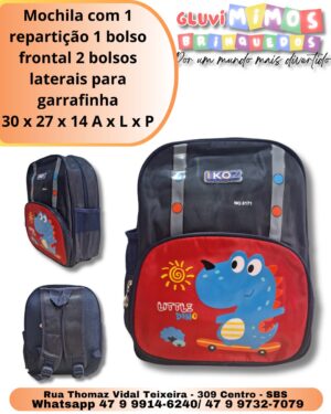 Mochila com 1 repartição 1 bolso frontal 2 bolsos laterais para garrafinha 30 x 27 x 14 A x L x P