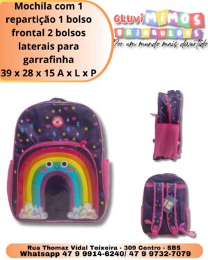 Mochila com 1 repartição 1 bolso frontal 2 bolsos laterais para garrafinha 39 x 28 x 15 A x L x P