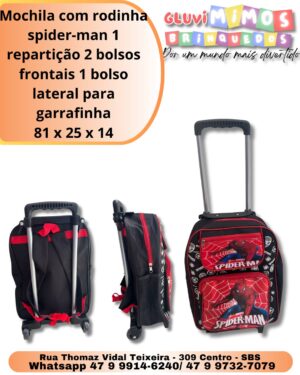 Mochila com rodinha  spider-man 1 repartição 2 bolsos frontais 1 bolso lateral para garrafinha 81 x 25 x 14