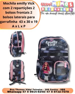 Mochila emilly Vick com 2 repartições 2 bolsos frontais 2 bolsos laterais para garrafinha  43 x 30 x 19 A x L x P