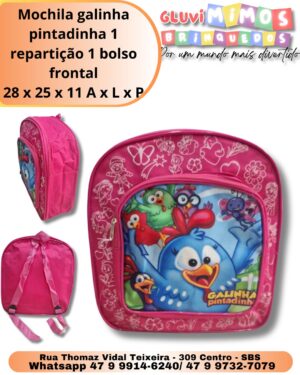 Mochila galinha pintadinha 1 repartição 1 bolso frontal 28 x 25 x 11 A x L x P