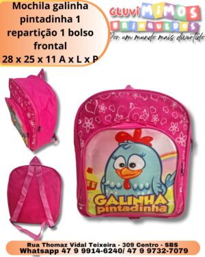 Mochila galinha pintadinha 2 repartições  29 x 25 x 13 A x L x P