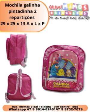 Mochila galinha pintadinha 2 repartições  29 x 25 x 13 A x L x P