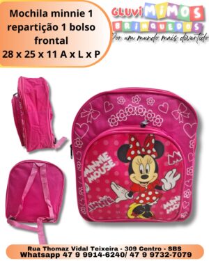 Mochila minnie 1 repartição 1 bolso frontal 28 x 25 x 11 A x L x P