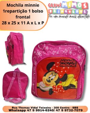 Mochila minnie 1repartição 1 bolso frontal 28 x 25 x 11 A x L x P