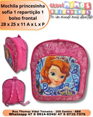 Mochila princesinha sofia 1 repartição 1 bolso frontal 28 x 25 x 11 A x L x P