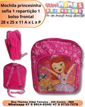 Mochila princesinha sofia 1 repartição 1 bolso frontal 28 x 25 x 11 A x L x P