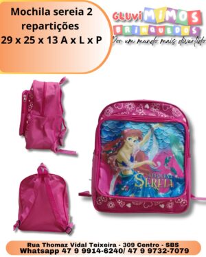Mochila sereia 2 repartições  29 x 25 x 13 A x L x P