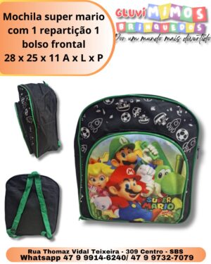 Mochila super mario com 1 repartição 1 bolso frontal 28 x 25 x 11 A x L x P