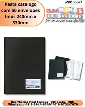 Pasta catalogo com 50 envelopes finos 240mm x 330mm