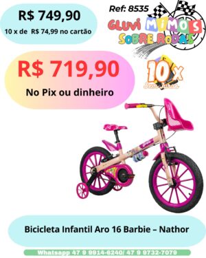 Bicicleta Infantil Aro 16 Barbie com rodinhas - Nathor