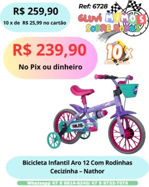 Bicicleta infantil Aro 12 Com rodinhas Cecizinha - Nathor
