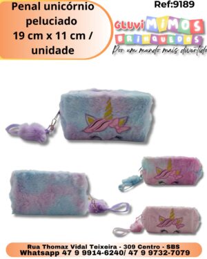 Penal unicórnio peluciado  19 cm x 11 cm  unidade