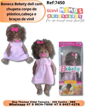 Boneca Bebety doll com chupeta corpo de plástico,cabeça e braços de vinil