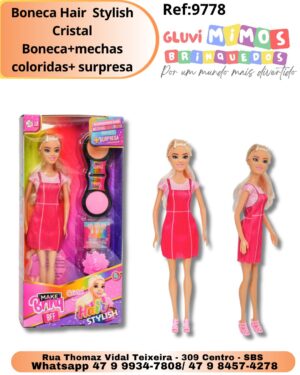 Boneca Hair  Stylish Cristal Boneca+mechas coloridas+ surpresa