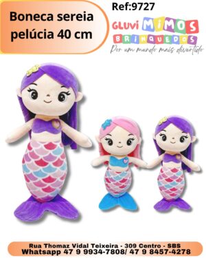 Boneca sereia pelúcia 40 cm