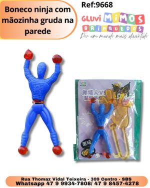 Boneco ninja com mãozinha gruda na parede