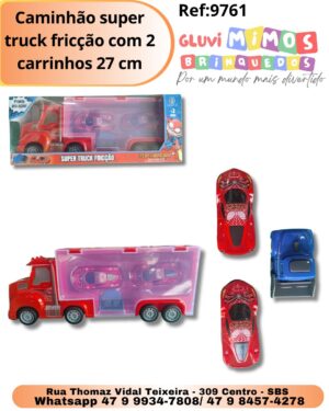 Caminhão super truck fricção com 2 carrinhos 27 cm