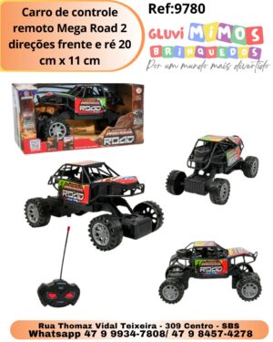 Carro de controle remoto Mega Road 2 direções frente e ré 20 cm x 11 cm