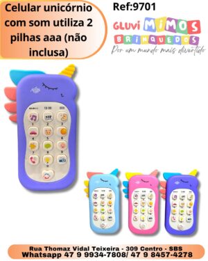 Celular unicórnio com som utiliza 2 pilhas aaa (não inclusa)