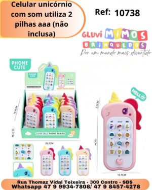 Celular unicórnio com som utiliza 2 pilhas aaa (não inclusa)