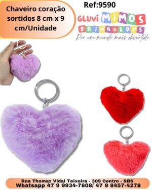Chaveiro coração sortidos 8 cm x 9 cm/Unidade