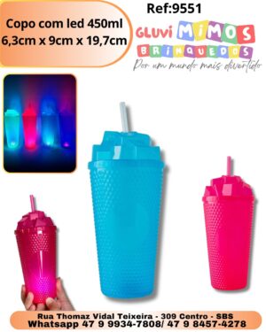 Copo com led 450ml 6,3cm x 9cm x 19,7cm