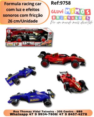 Formula racing car com luz e efeitos sonoros com fricção 26 cm/Unidade