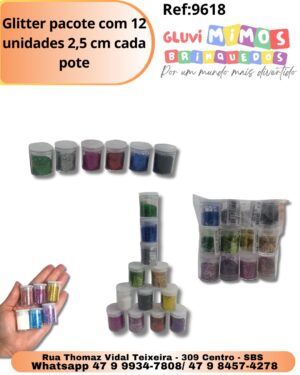 Glitter pacote com 12 unidades 2,5 cm cada pote
