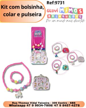 Kit com bolsinha, colar e pulseira