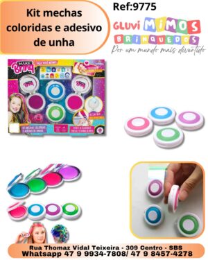 Kit mechas coloridas e adesivo de unha