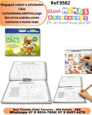 Megapad colorir e atividades Cães  Curiosidades,labirinto,jogo dos erros,sudoku,conte números e muito mais