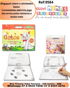 Megapad colorir e atividades Gatos  Curiosidades,labirinto,jogo dos erros,conte números e muito mais