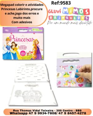Megapad colorir e atividades Princesas Labirinto,procure e ache,jogo dos erros e muito mais Com adesivos