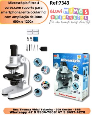 Microscópio filtro 4 cores,com suporte para smartphone,lente ocular hd, com ampliação de 200x, 600x e 1200x