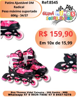 Patins Ajustável DM Radical  Peso máximo suportado 60Kg