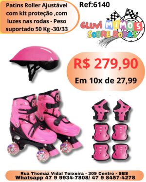 Patins Roller Ajustável com kit proteção ,com luzes nas rodas - Peso suportado 50 Kg -30/33