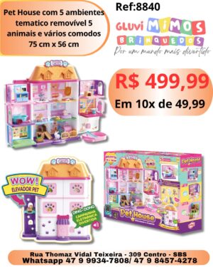 Pet House com 5 ambientes tematico removível 5 animais e vários comodos 75 cm x 56 cm