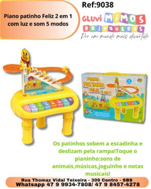 Piano patinho Feliz 2 em 1  com luz e som 5 modos