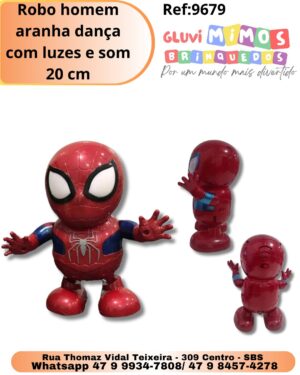Robo homem aranha dança com luzes e som 20 cm