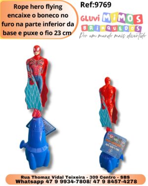 Rope hero flying encaixe o boneco no furo na parte inferior da base e puxe o fio 23 cm aranha