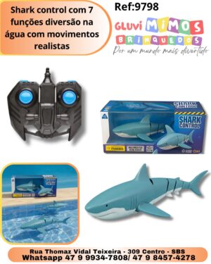 Shark control com 7 funções diversão na água com movimentos realistas