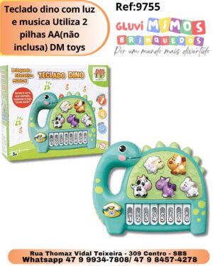 Teclado dino com luz e musica Utiliza 2 pilhas AA(não inclusa) DM toys