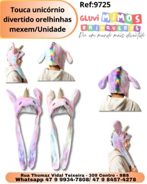 Touca unicórnio divertido orelhinhas mexem/Unidade