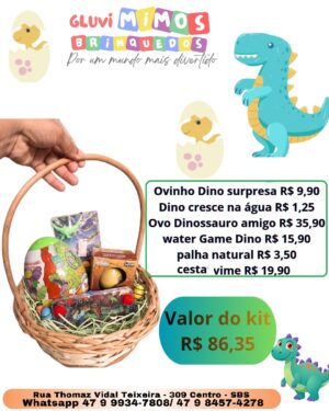 Kit cesta+ brinquedos dinossauro páscoa para meninos