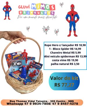 Kit cesta+brinquedos homem aranha páscoa para meninos