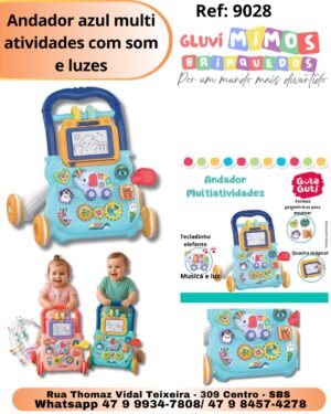 Andador azul multi atividades com som e luzes