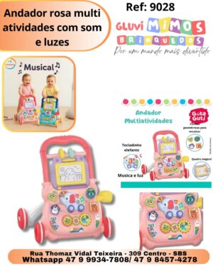 Andador rosa multi atividades com som e luzes
