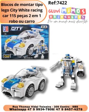 Blocos de montar tipo lego City White racing car 115 peças 2 em 1 robo ou carro