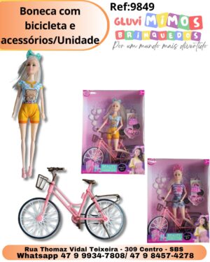 Boneca com bicicleta e acessórios/Unidade